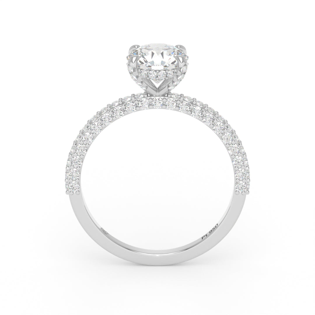 Mia Round Brilliant Cut Diamond Engagement Ring With Diamond Hidden Halo And 3D Diamond Band