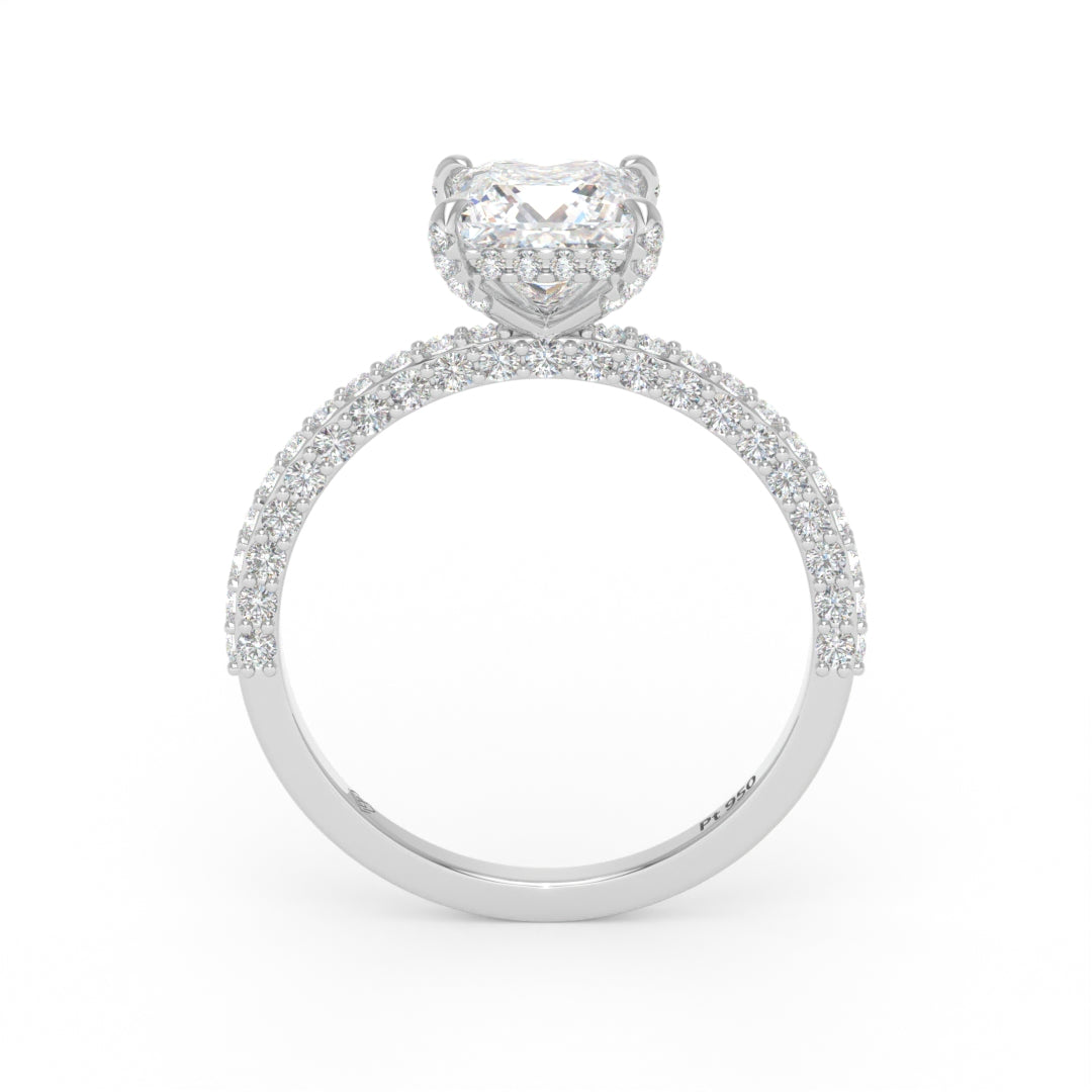 Bague de fiançailles Mia en diamant taille princesse avec halo de diamants cachés et anneau en diamant 3D