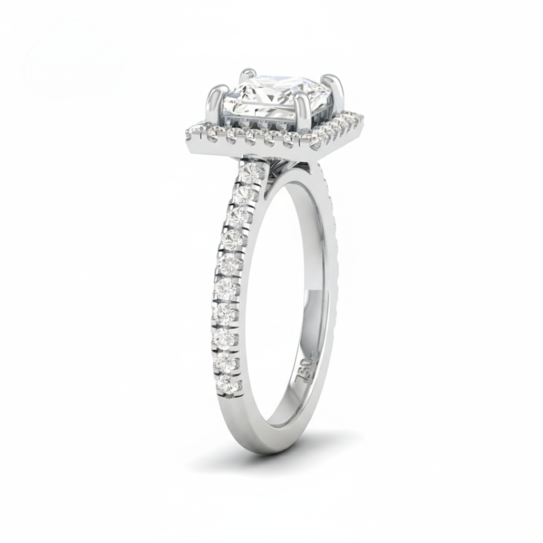 Bella Princess Cut Diamond Engagement Ring with Diamond Halo & Diamond Band