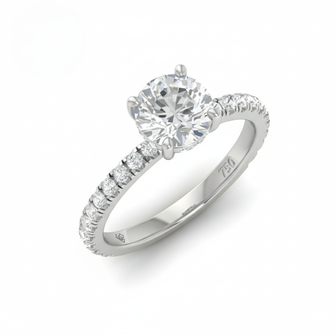 Chloé Round Cut Diamond Engagement Ring with Diamond Hidden Halo and Diamond Band