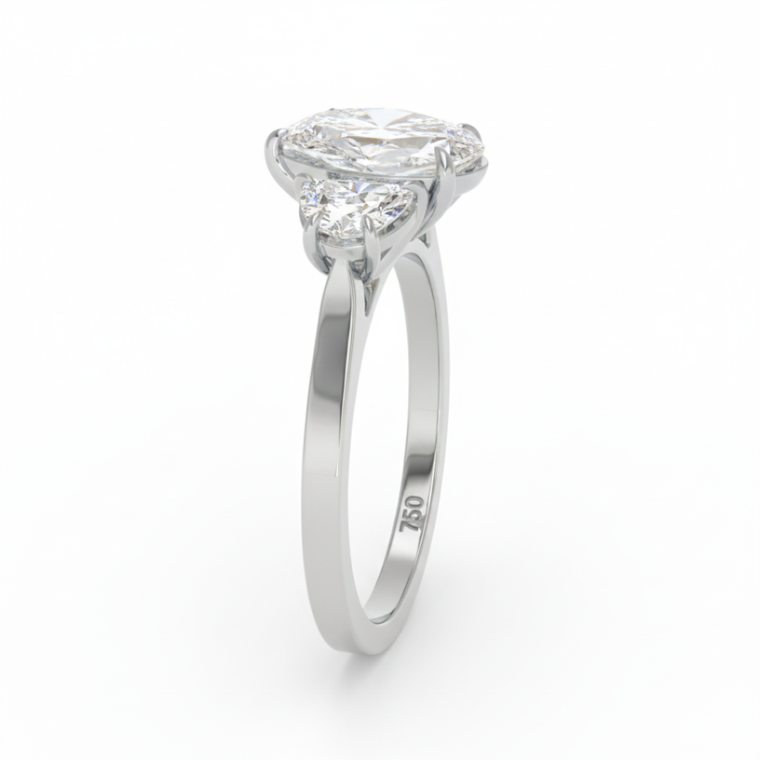 Kamala Pear Cut Diamond Engagement Ring With Half Moon Cut Side Diamonds