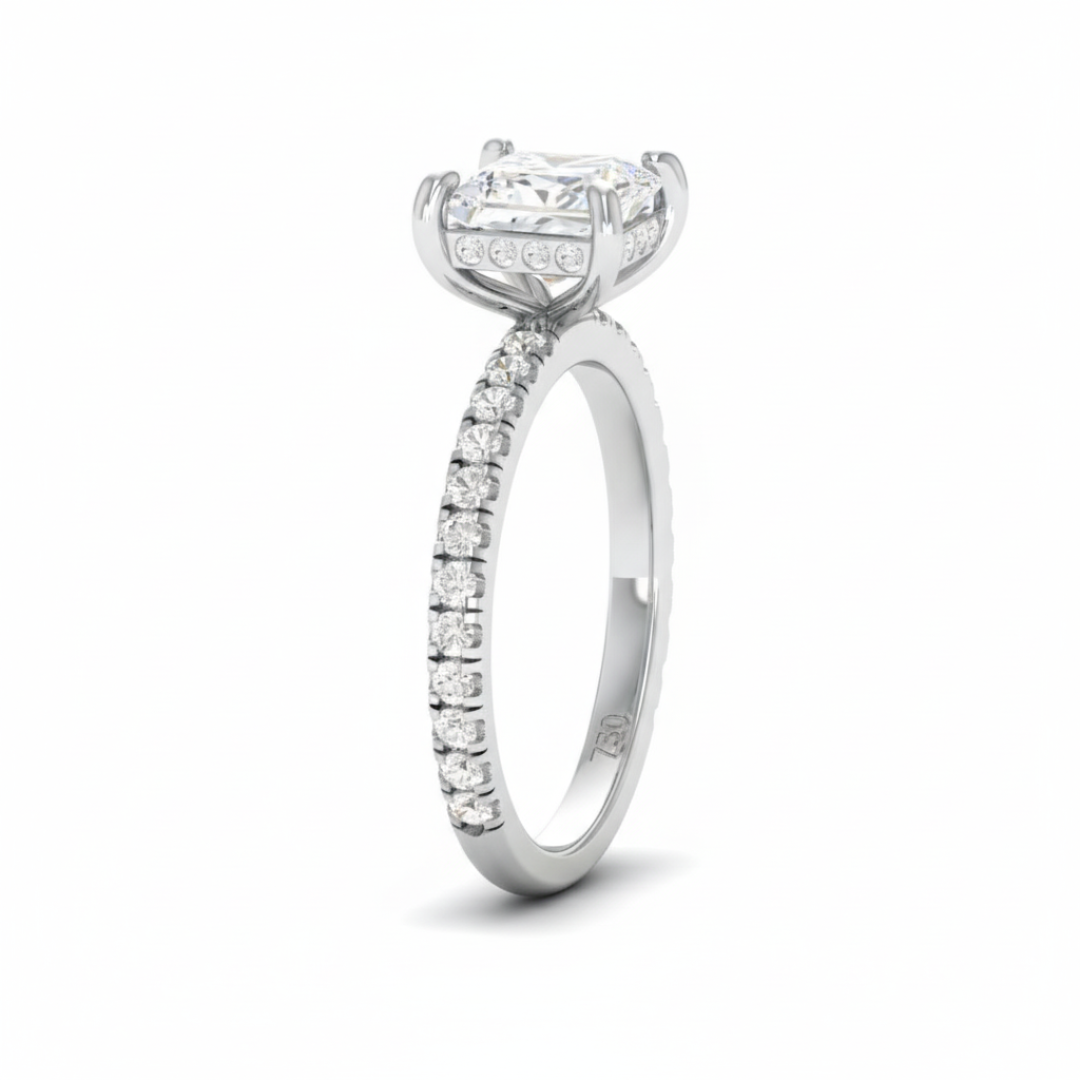 Chloé Princess Cut Diamond Engagement Ring with Diamond Hidden Halo and Diamond Band