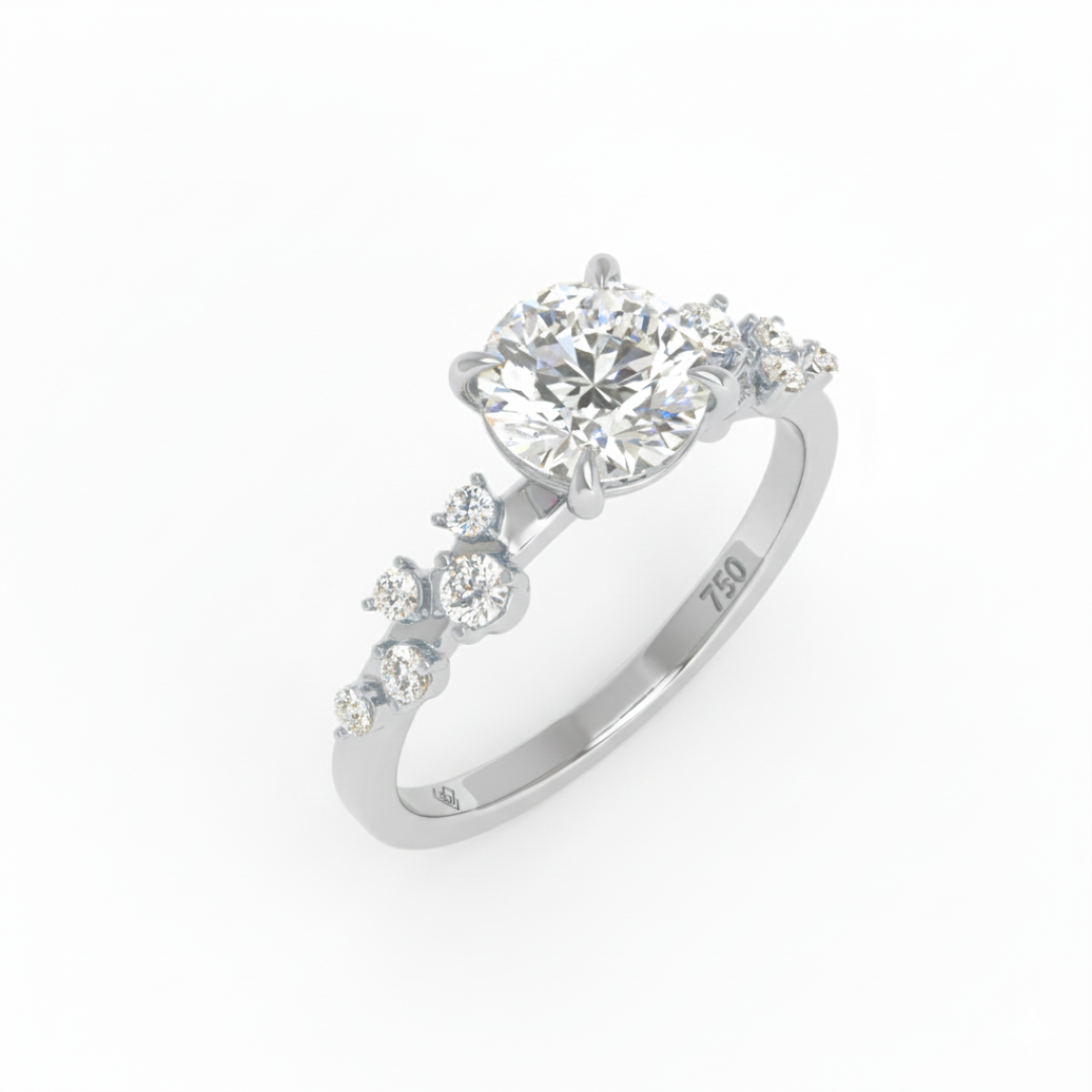 Layla Round Brilliant Cut Diamond Engagement Ring With Diamond Accent Band
