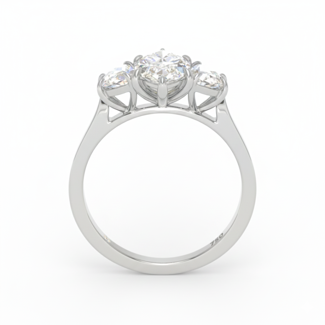 Kamala Marquise Cut Diamond Enagement Ring with Half Moon Cut Side Diamonds