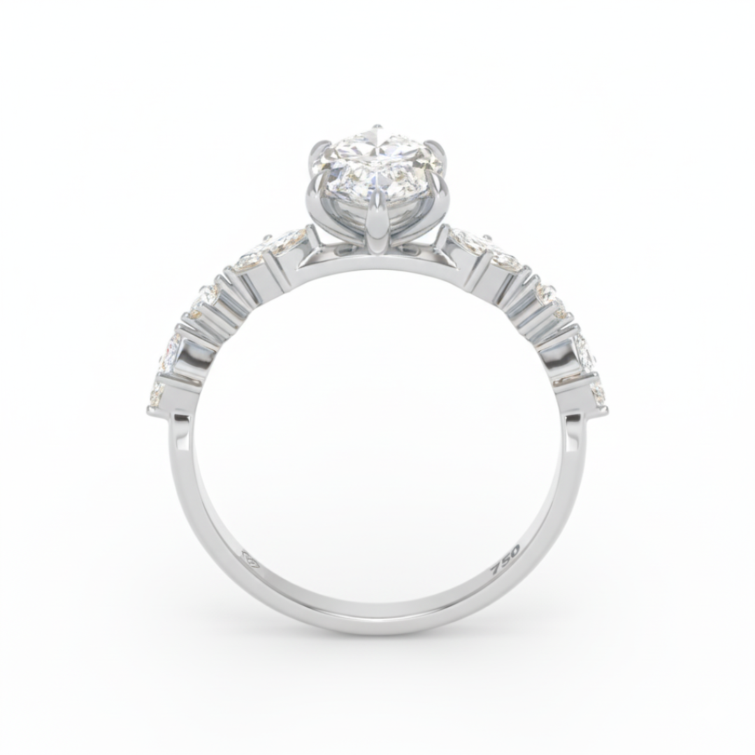 Elizabeth Marquise Cut Diamond Engagement Ring With A Marquise and Round Cut Diamond Band