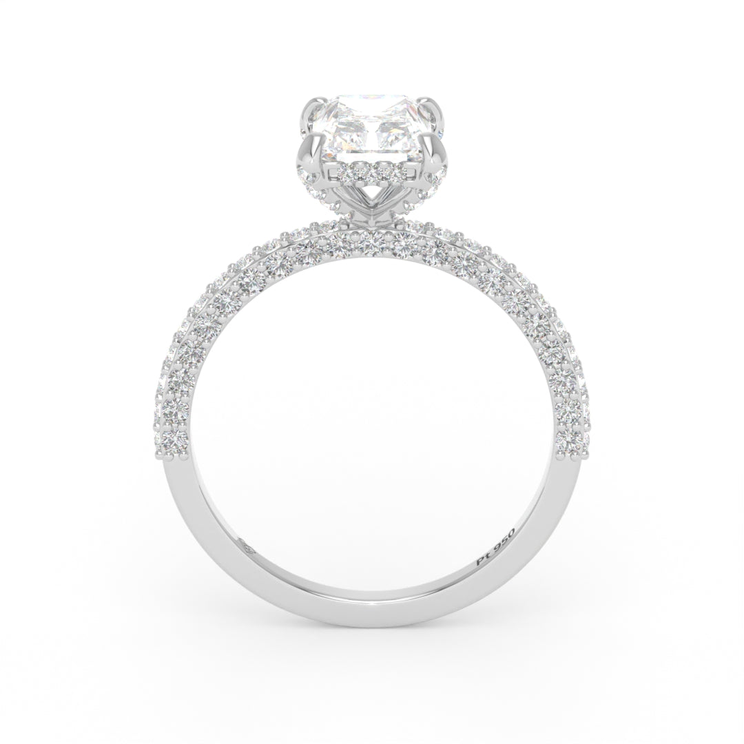 Mia Radiant Cut Diamond Engagement Ring With Diamond Hidden Halo And 3D Diamond Band