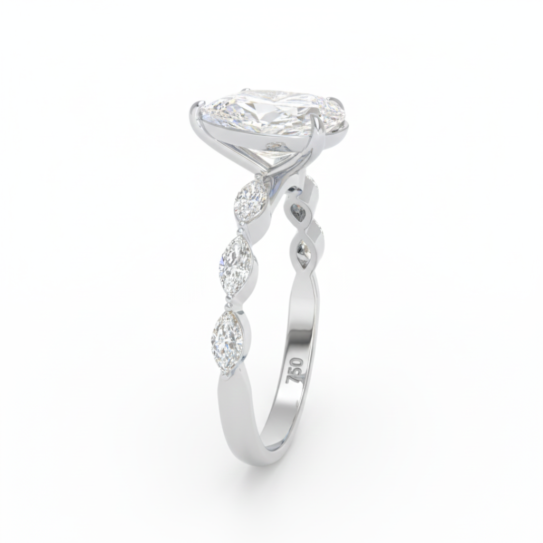 Bague de fiançailles Kasandra avec diamant taille poire et anneau en diamant taille marquise