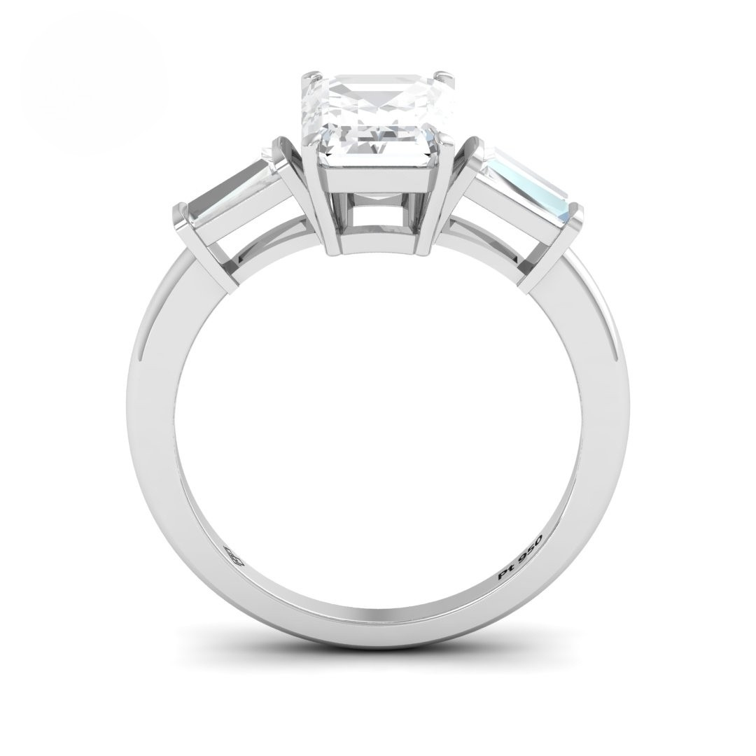 Mary Emerald Cut Diamond Engagement Ring with Tapering Baguette Cut Side Diamonds