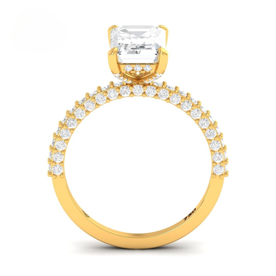 Mia Emerald Cut Diamond Engagement Ring with Diamond Hidden Halo and 3D Diamond Band