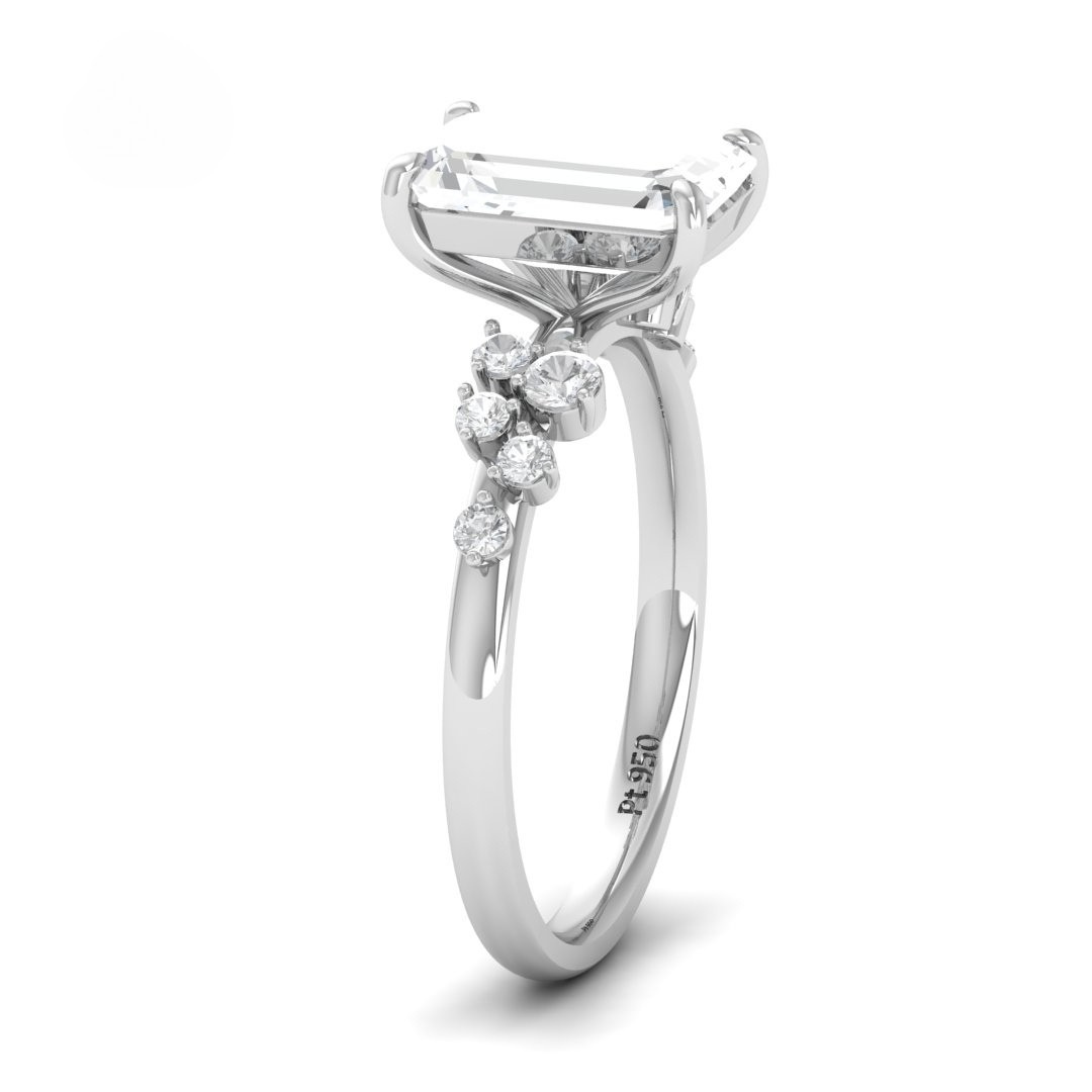 Layla Emerald Cut Diamond Engagement Ring with Accent Band