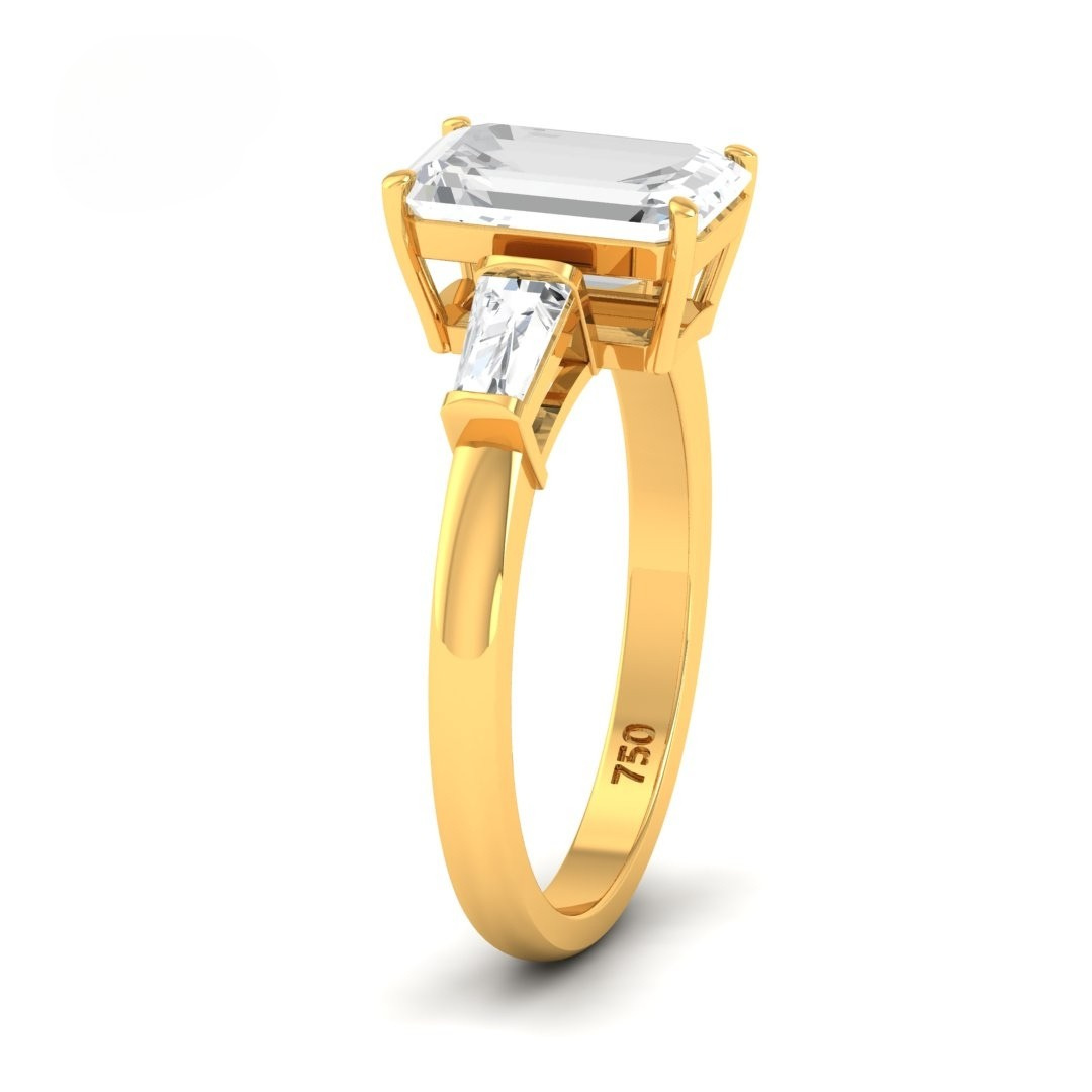 Mary Emerald Cut Diamond Engagement Ring with Tapering Baguette Cut Side Diamonds