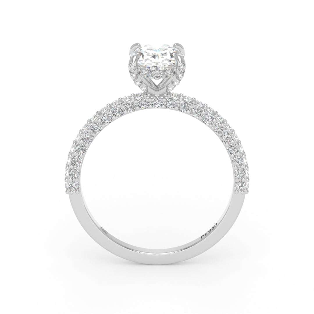 Mia Oval Cut Diamond Engagement Ring With Diamond Hidden Halo And 3D Diamond Band