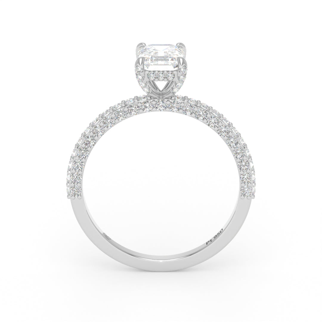 Mia Emerald Cut Diamond Engagement Ring with Diamond Hidden Halo and 3D Diamond Band
