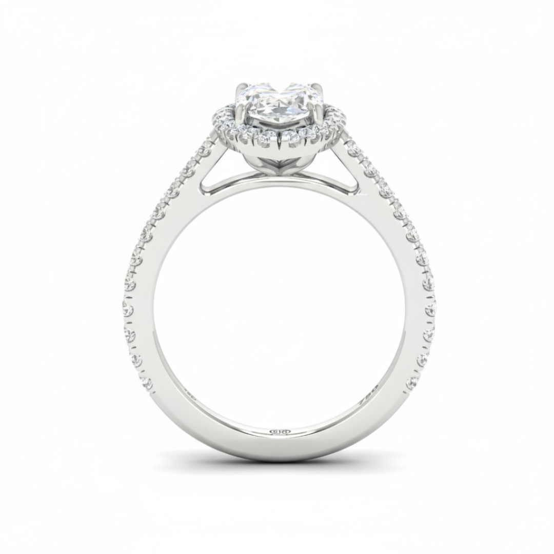 Bella Marquise Cut Diamond Engagement Ring with Diamond Halo & Diamond Band