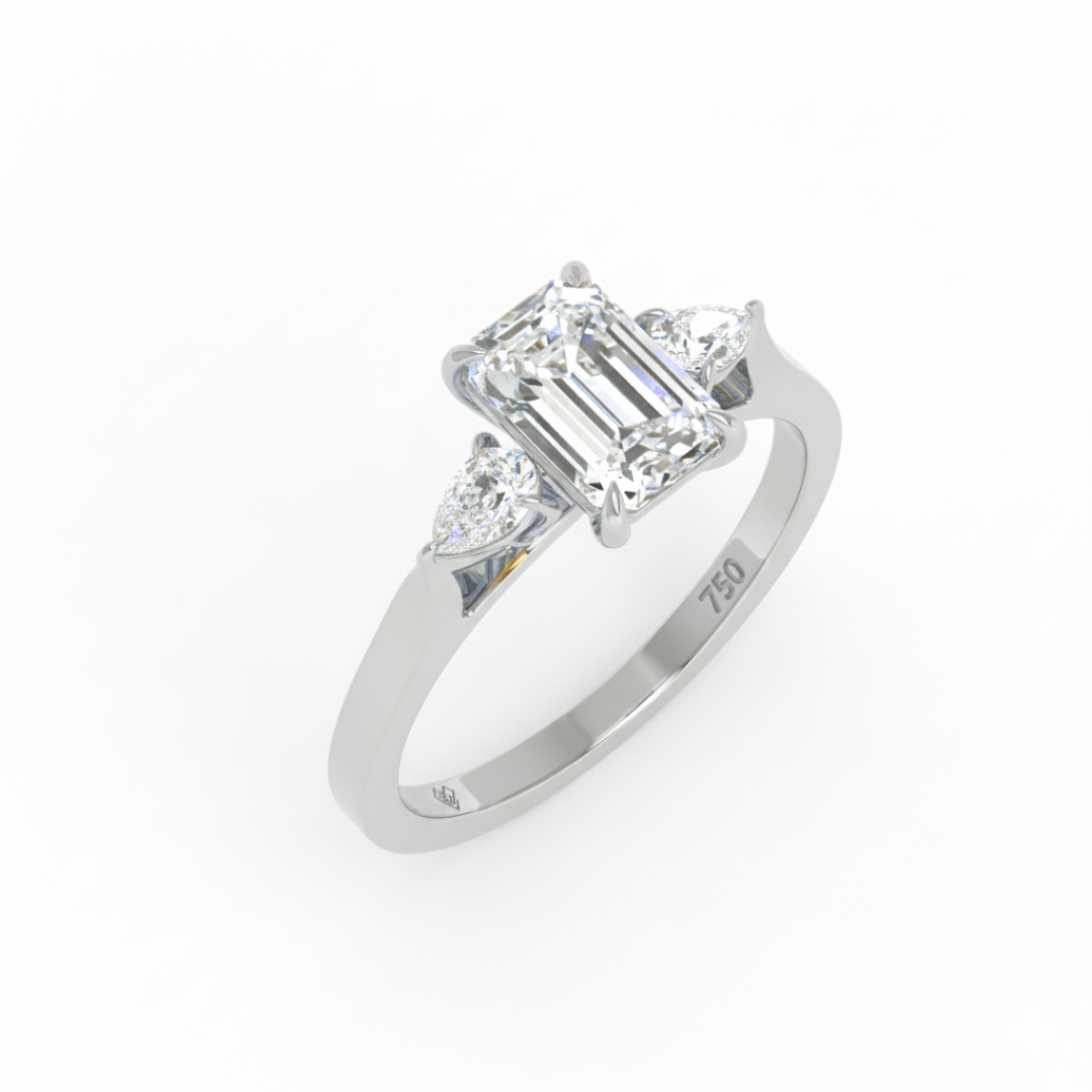 Sofia Emerald Cut Diamond Engagement Ring With A Pear Sides
