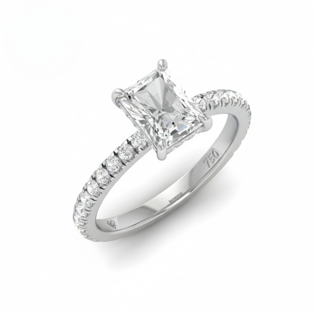 Chloé Radiant Cut Diamond Engagement Ring with Diamond Hidden Halo and Diamond Band