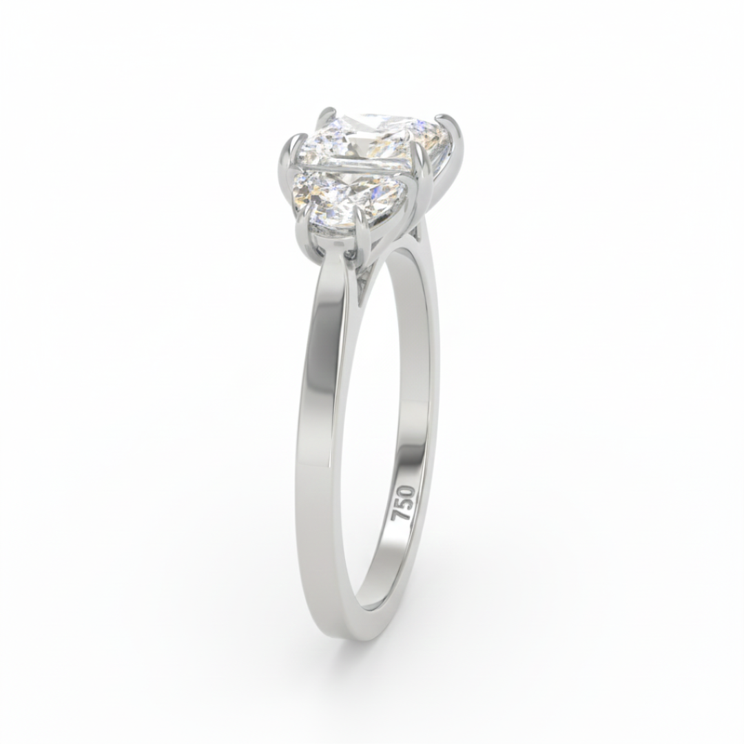 Kamala Princess Cut Diamond Engagement Ring with Half Moon Sides