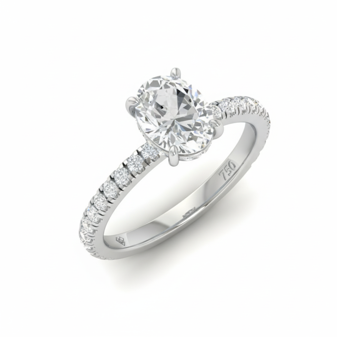Chloé Oval Cut Diamond Engagement Ring with Diamond Hidden Halo and Diamond Band