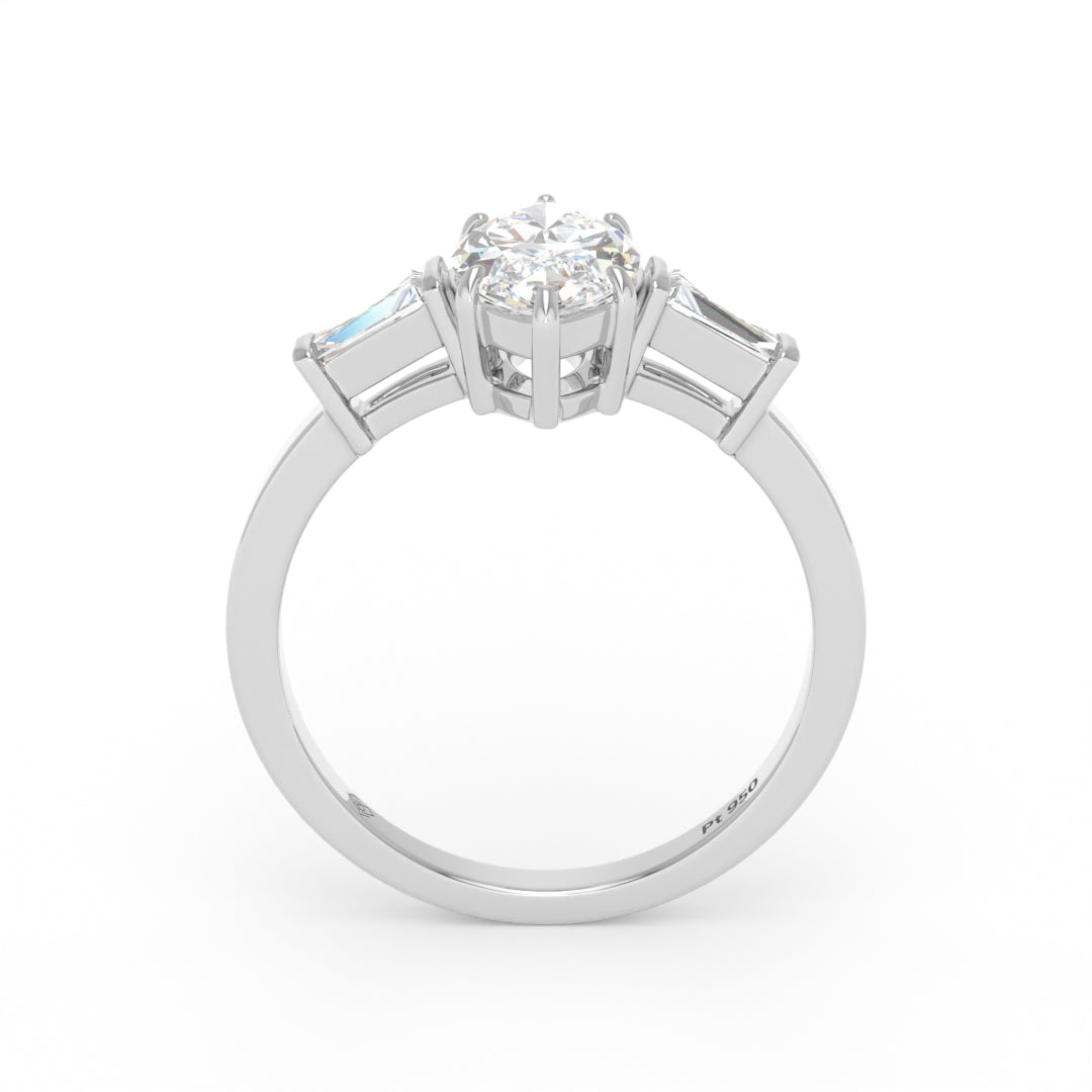 Mary Marquise Cut Diamond Engagement Ring with Tapering Baguette Cut Side Diamonds