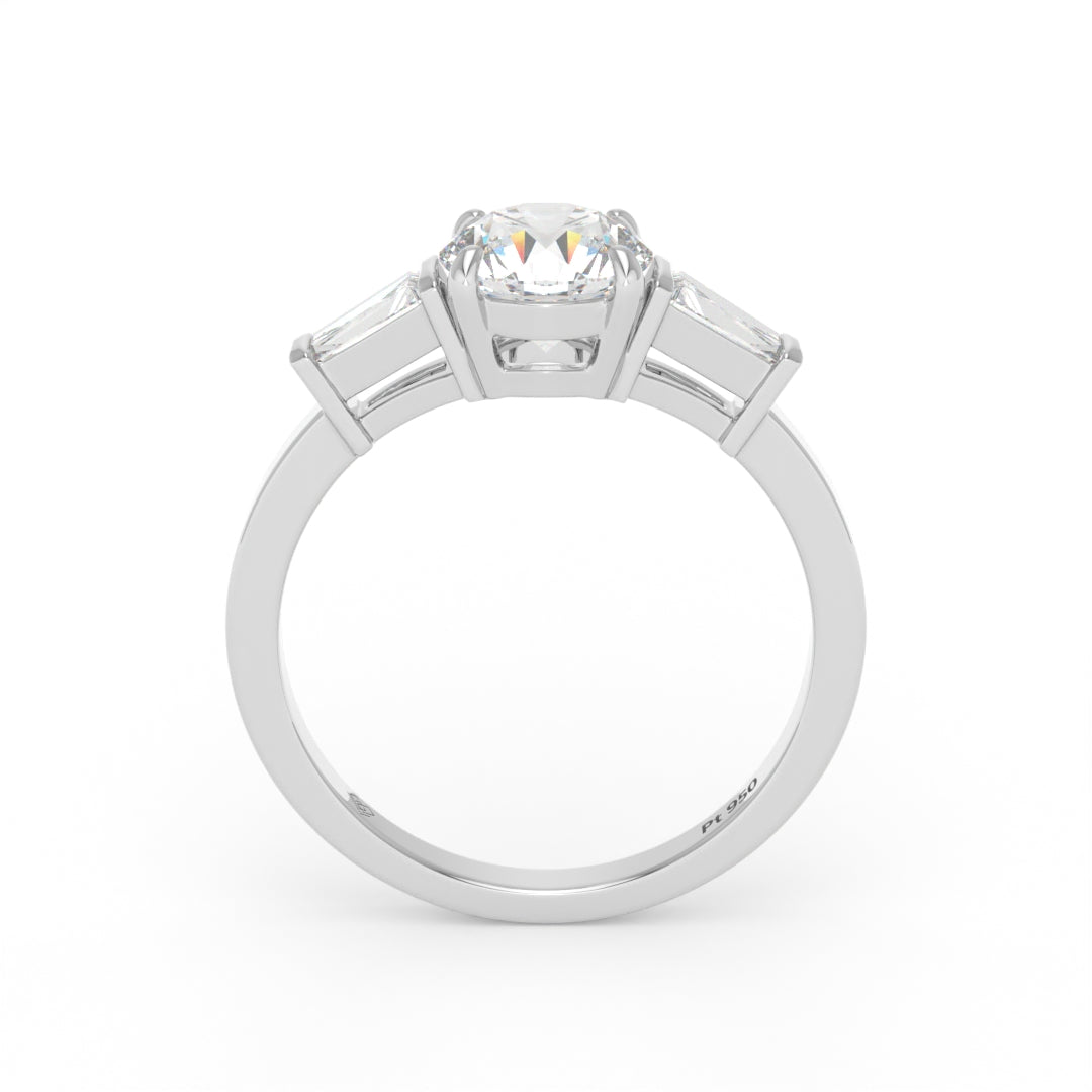 Mary Round Brilliant Cut Diamond Engagement Ring With Tapering Baguette Cut Side Diamond