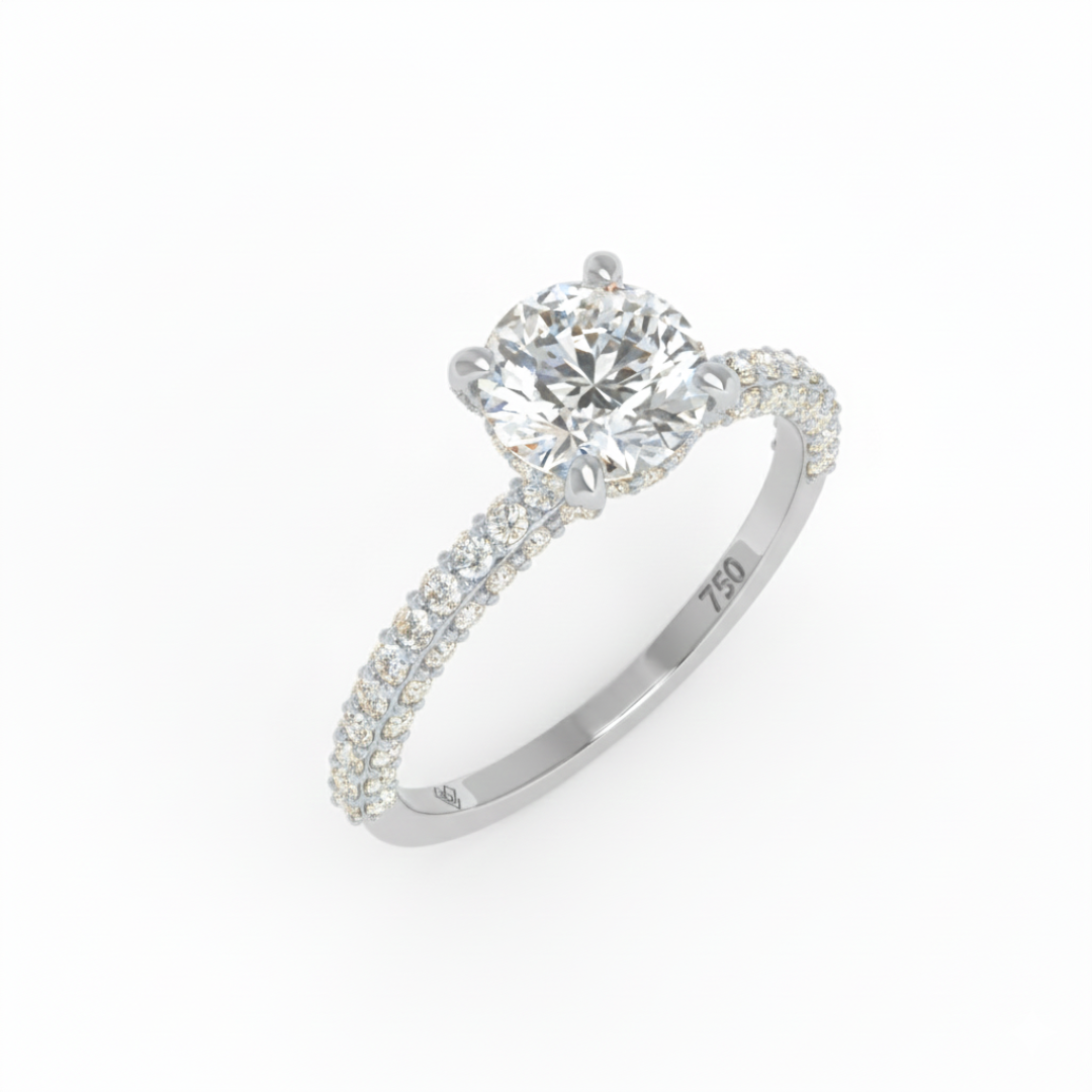 Mia Round Brilliant Cut Diamond Engagement Ring With Diamond Hidden Halo And 3D Diamond Band