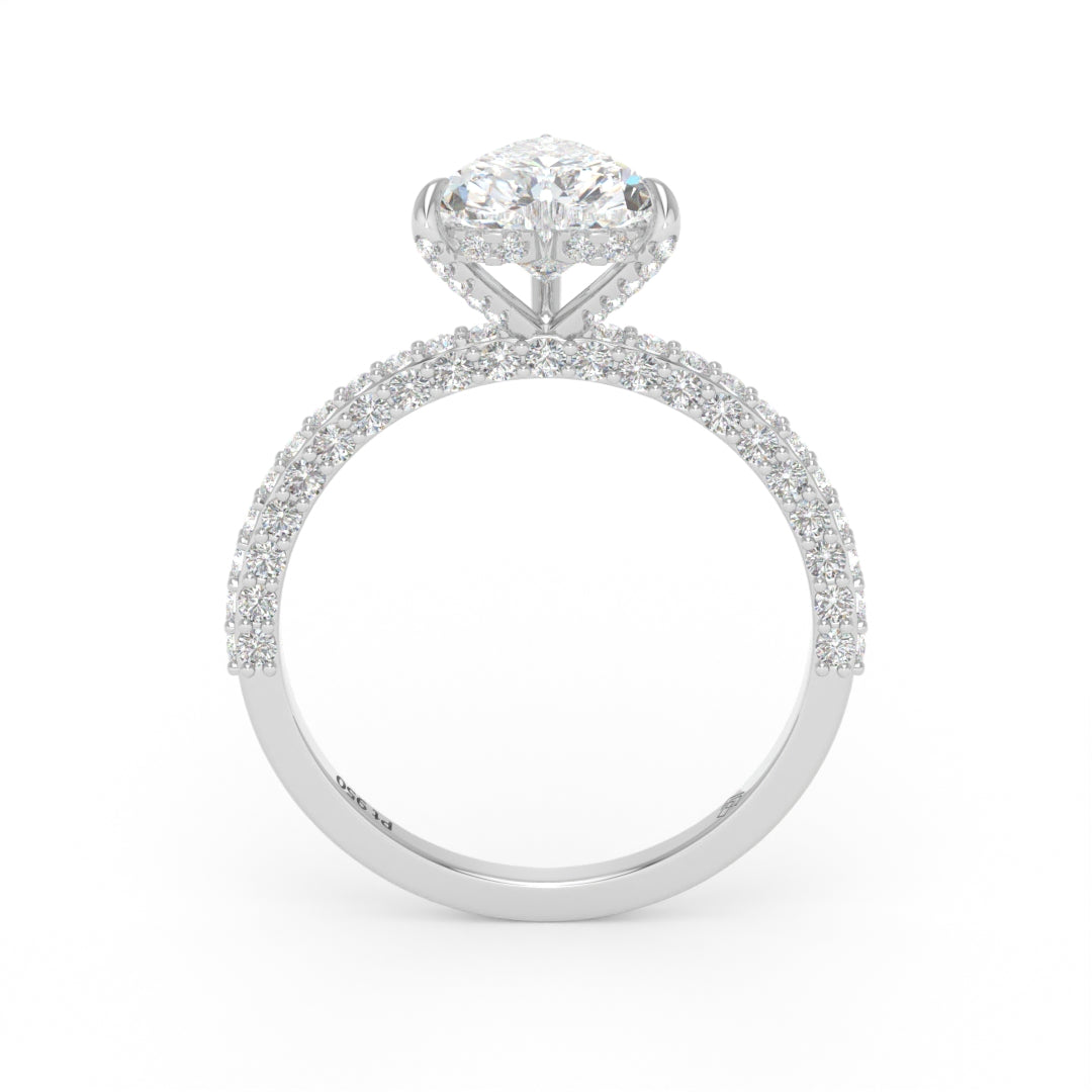 Bague de fiançailles Mia en diamant taille cœur avec halo de diamants cachés et anneau en diamant 3D