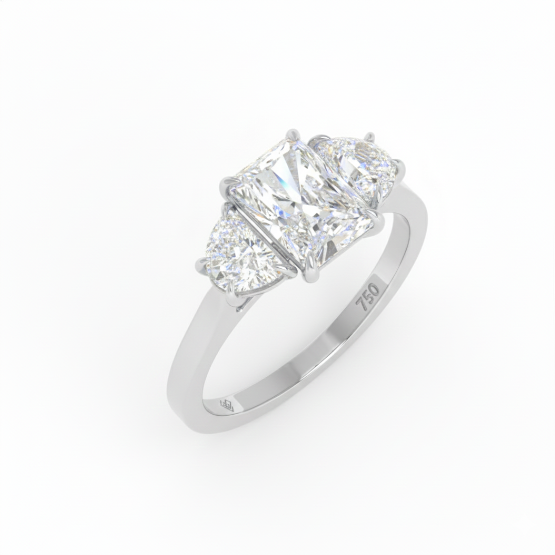 Kamala Radiant Cut Diamond Engagement Ring With Half Moon Cut Side Diamond
