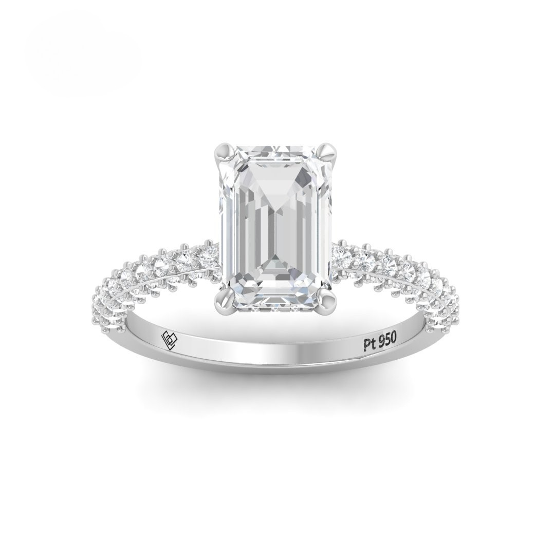 Mia Emerald Cut Diamond Engagement Ring with Diamond Hidden Halo and 3D Diamond Band