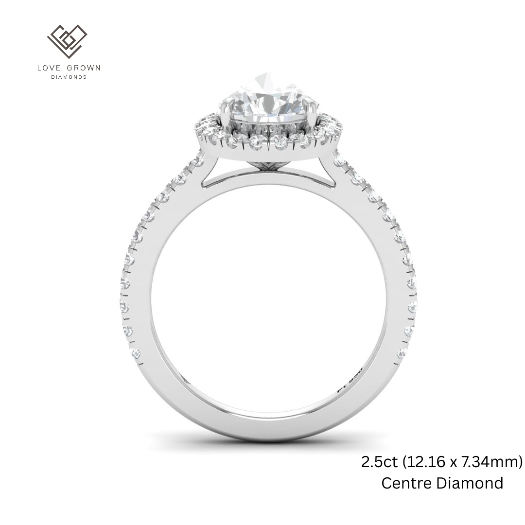 Bella Pear Cut Diamond Engagement Ring with Diamond Halo & Diamond Band