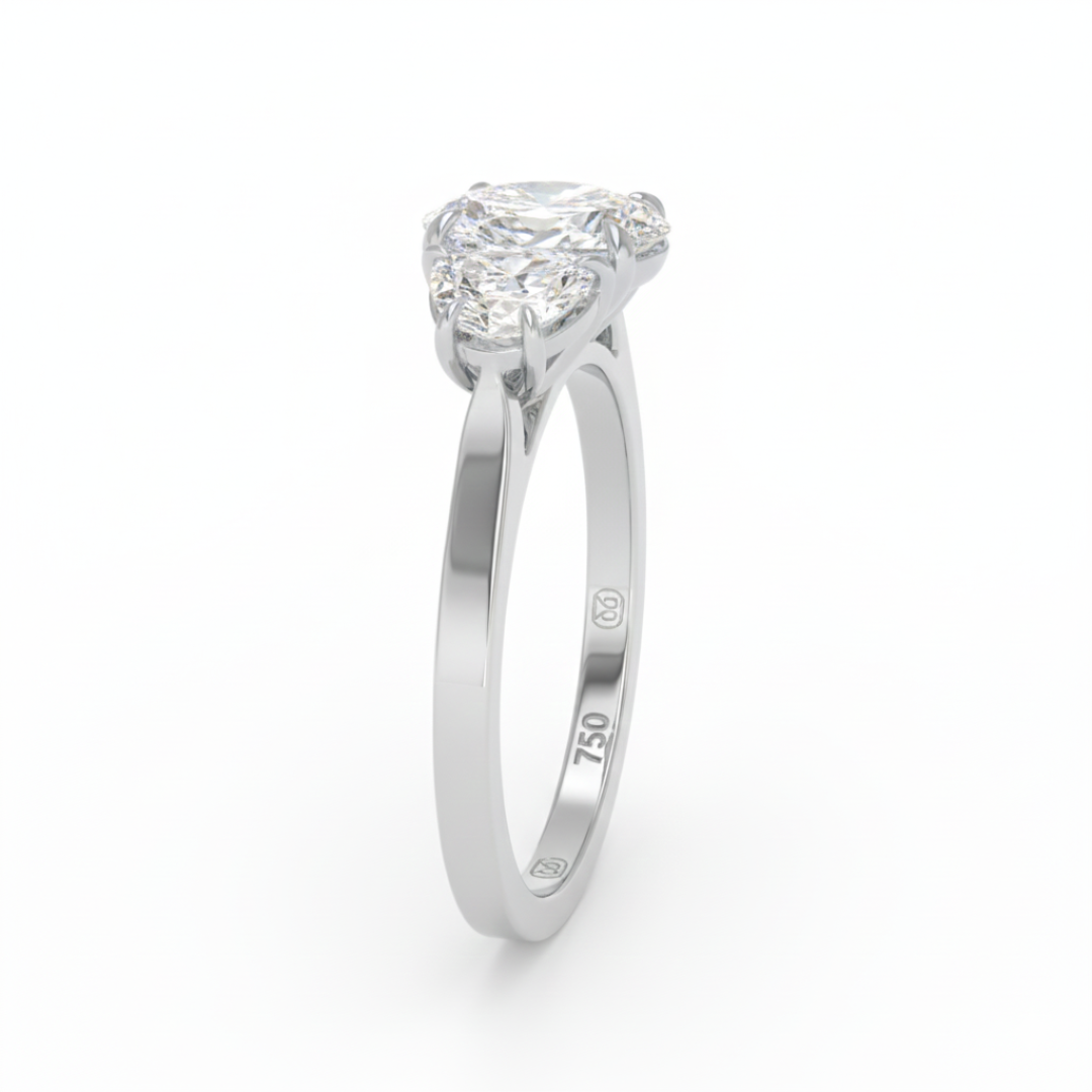 Kamala Oval Cut Diamond Engagement Ring with Half Moon Cut Side Diamonds