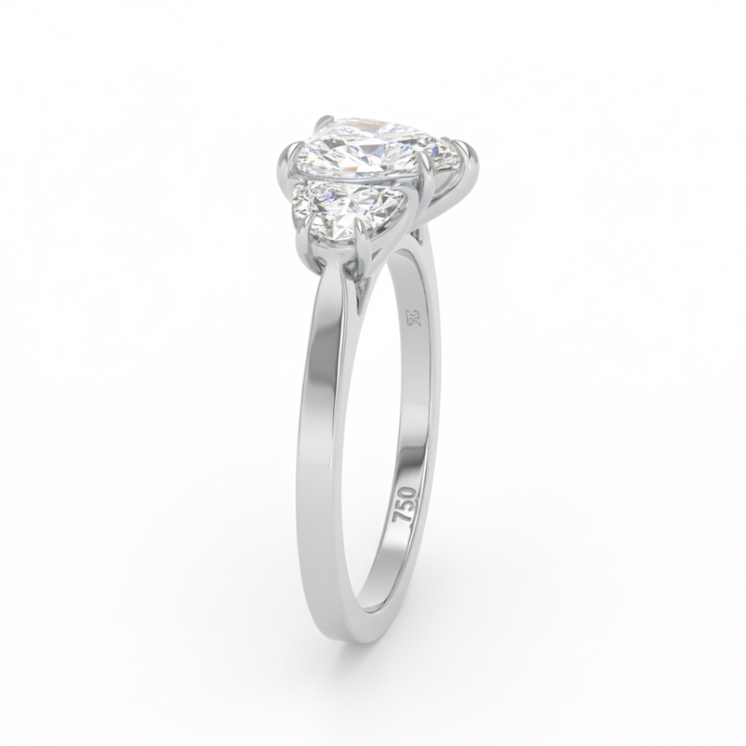 Kamala Heart Cut Diamond Engagement Ring with Half Moon Cut Side Diamonds