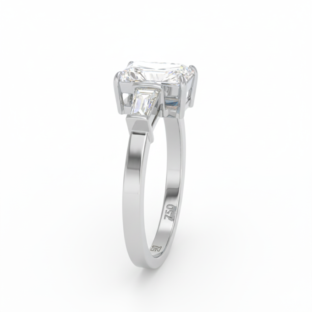 Mary Radiant Cut Diamond Engagement Ring With Tapering Baguettes Cut Side Diamonds