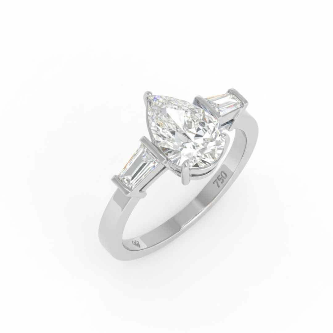 Mary Pear Cut Diamond Engagement Ring With Tapering Baguettes Cut Side Diamonds