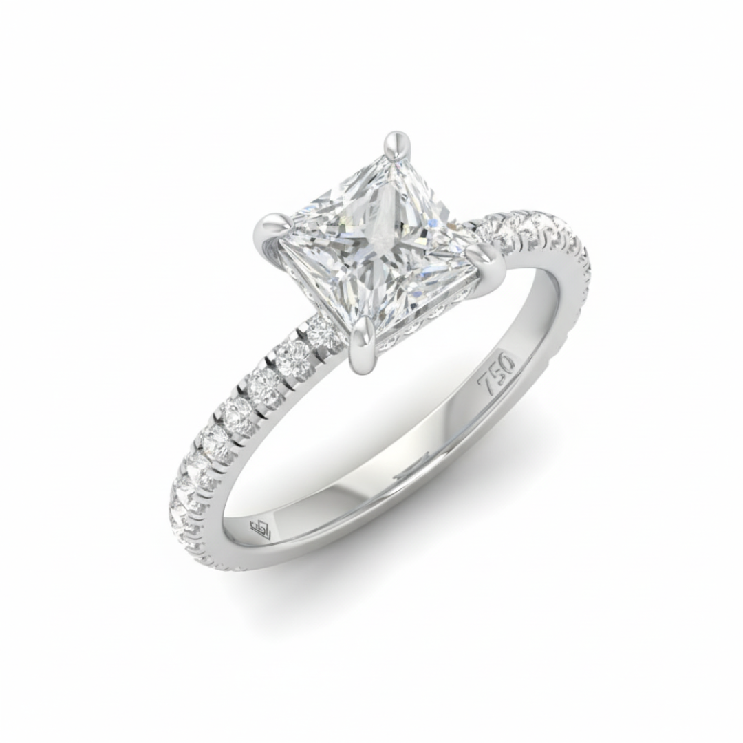 Chloé Princess Cut Diamond Engagement Ring with Diamond Hidden Halo and Diamond Band
