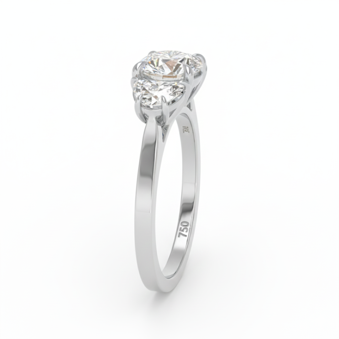 Kamala Round Brilliant Cut Diamond Engagement Ring With Half Moon Cut Side Diamond