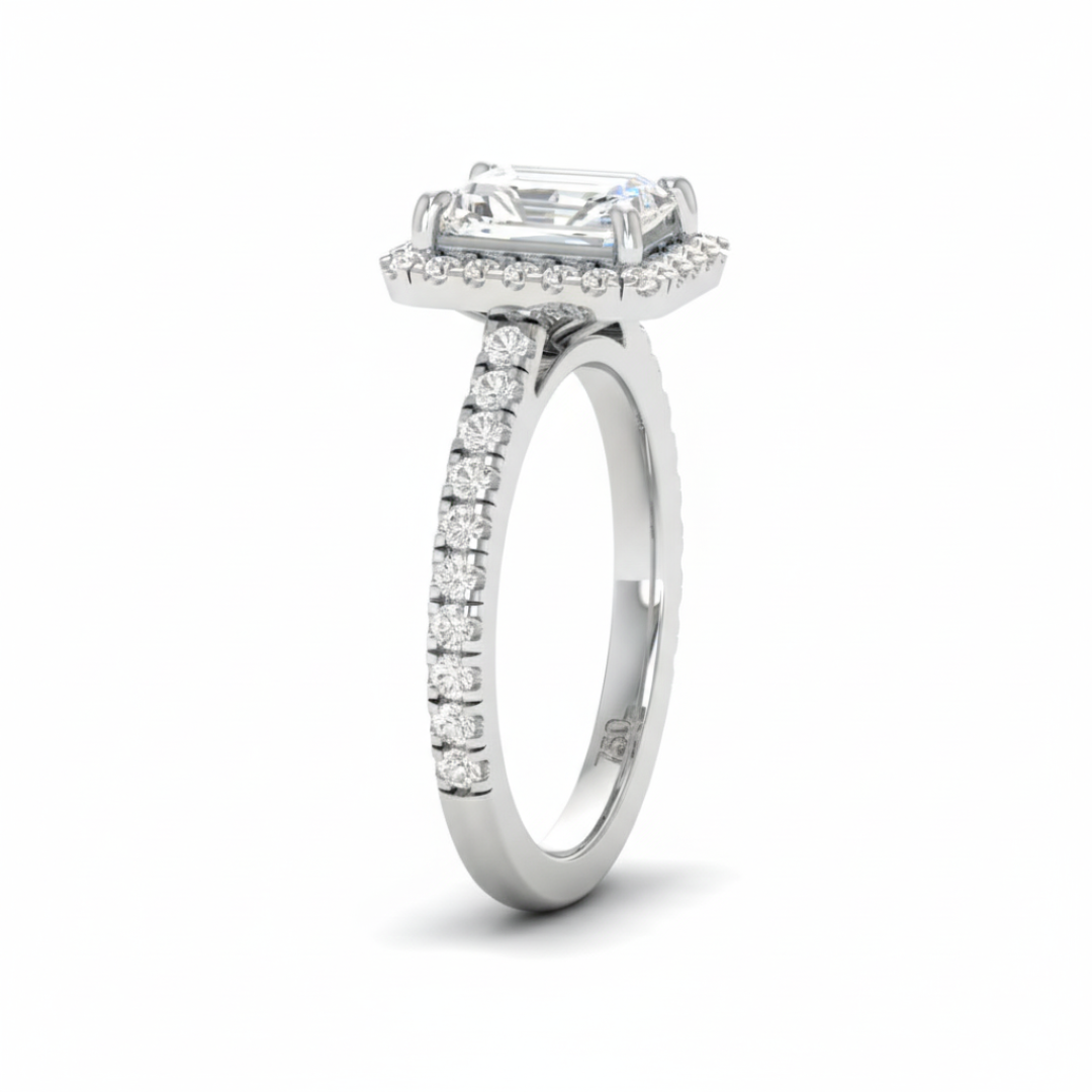 Bella Radiant Cut Diamond Engagement Ring with Diamond Halo & Diamond Band