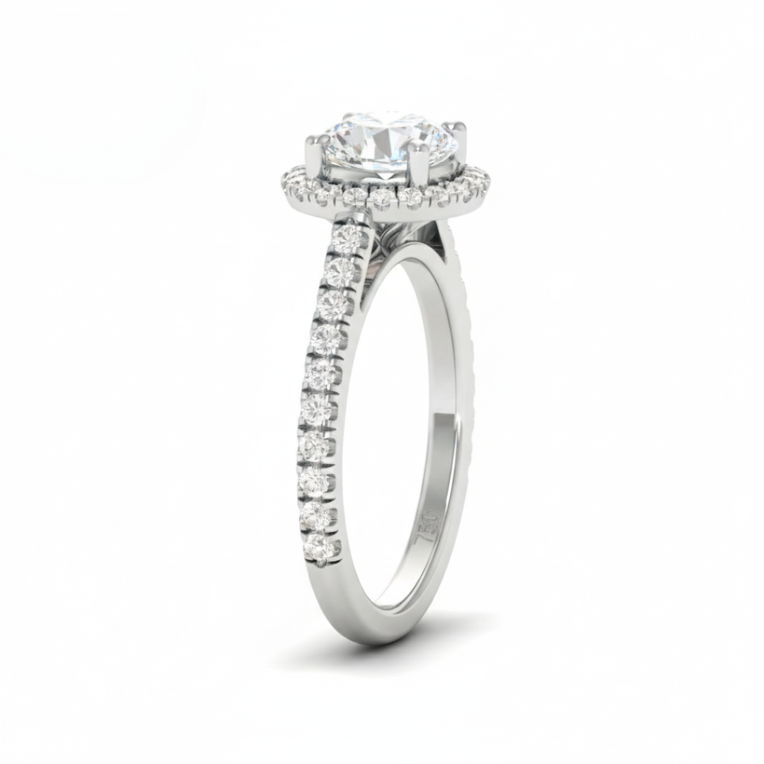 Bella Round Cut Diamond Engagement Ring with Diamond Halo & Diamond Band