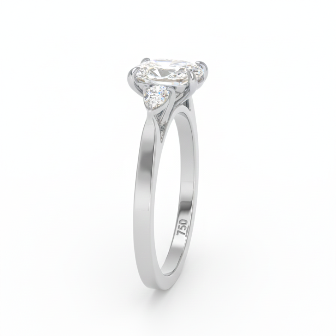 Sofia Cushion Cut Diamond Engagement Ring With A Pear Cut Side Diamonds