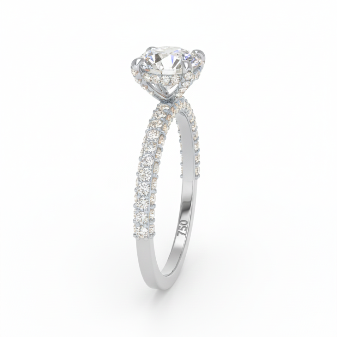 Mia Round Brilliant Cut Diamond Engagement Ring With Diamond Hidden Halo And 3D Diamond Band