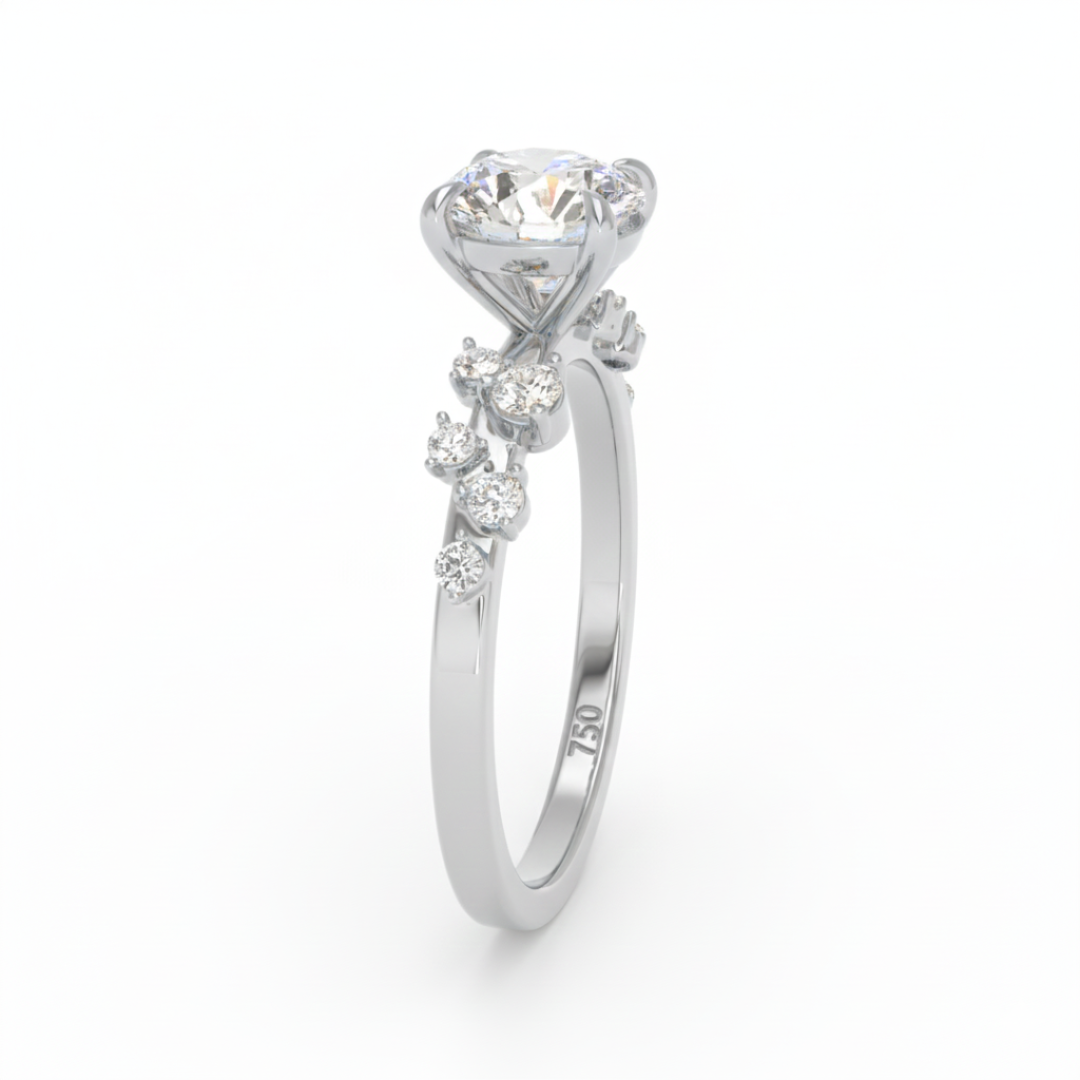 Layla Round Brilliant Cut Diamond Engagement Ring With Diamond Accent Band