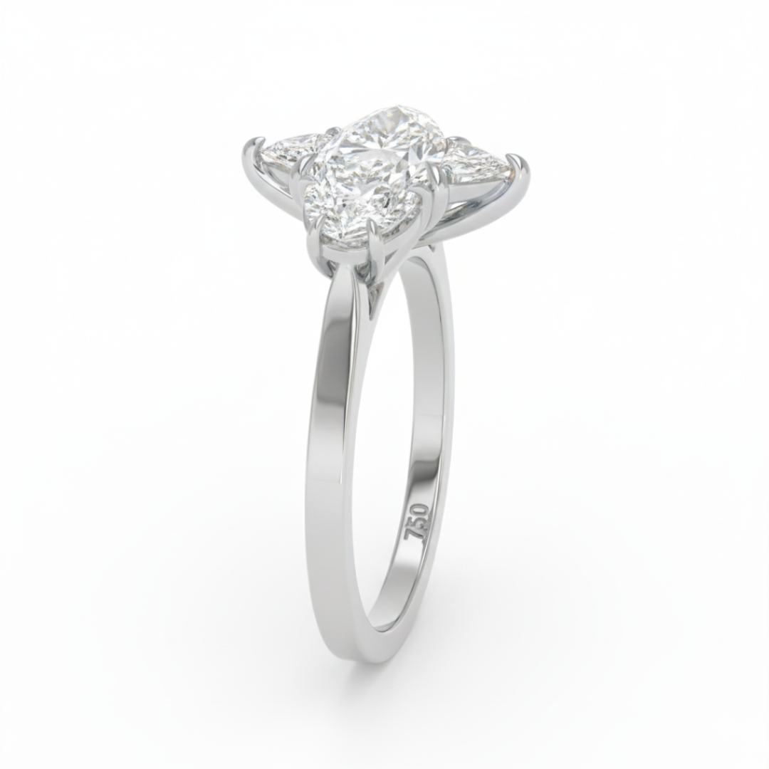 Kamala Marquise Cut Diamond Enagement Ring with Half Moon Cut Side Diamonds