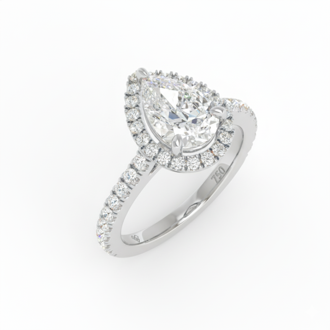 Bella Pear Cut Diamond Engagement Ring with Diamond Halo & Diamond Band
