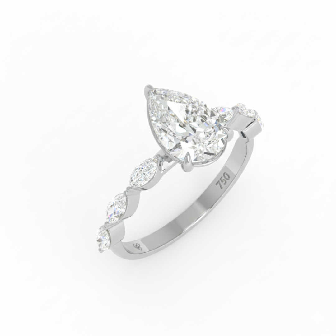 Kasandra Pear Cut Diamond Engagement Ring With A Marquise Cut Diamond Band