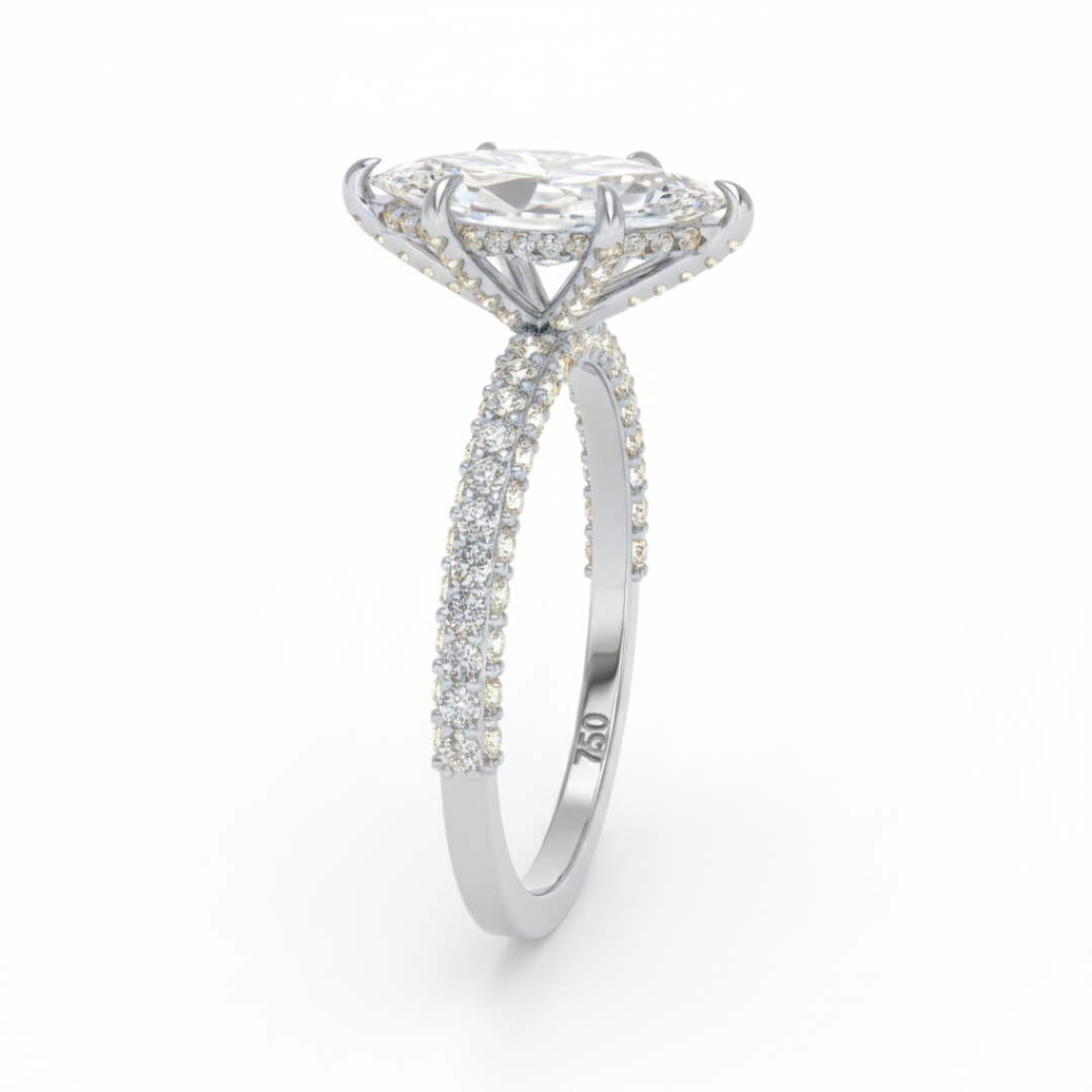 Mia Marquise Cut Diamond Engagement Ring with Diamond Hidden Halo and 3D Diamond Band