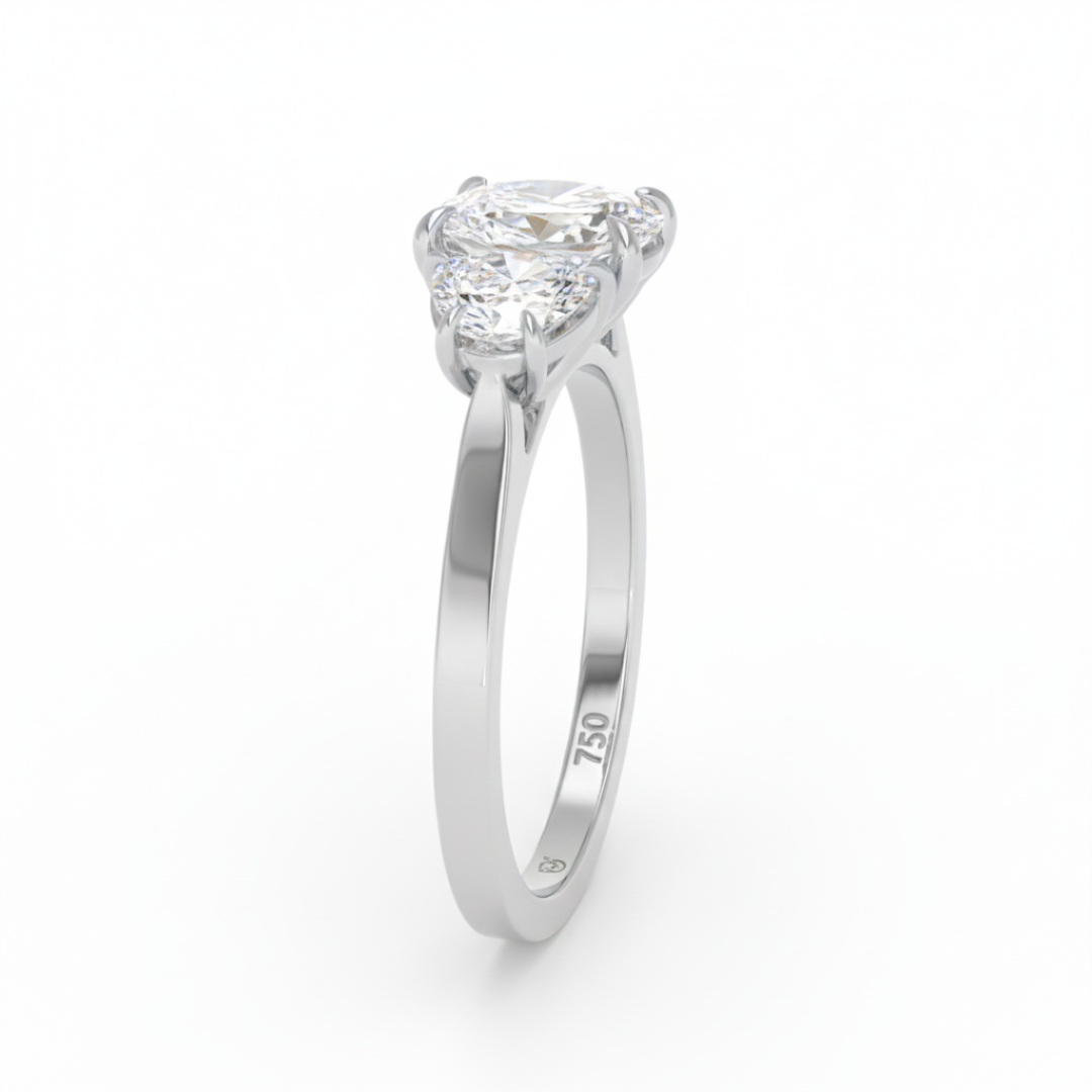 Kamala Cushion Cut Diamond Engagement Ring with Half Moon Cut Side Diamonds