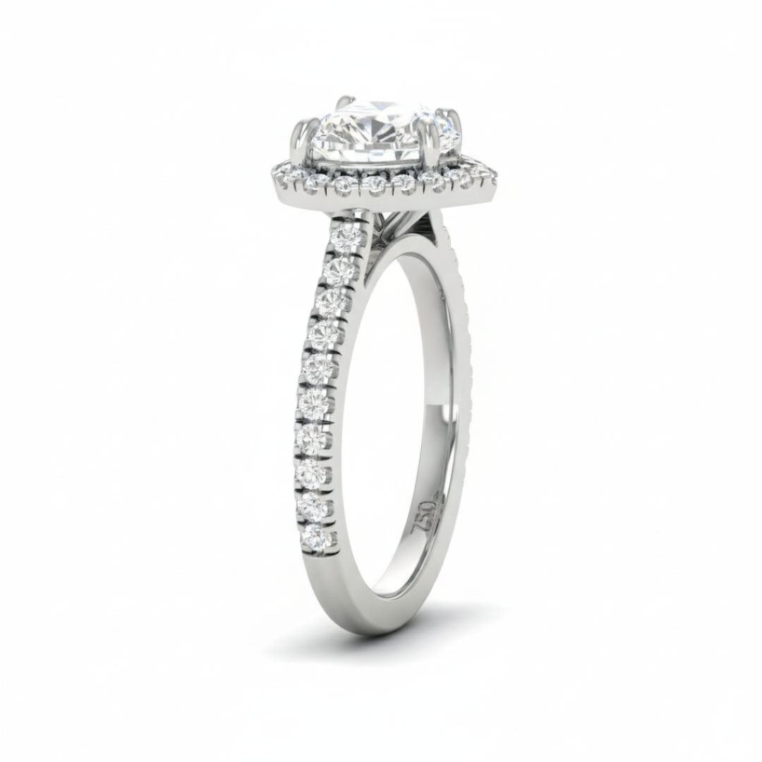 Bella Heart Cut Diamond Engagement Ring with Diamond Halo & Diamond Band