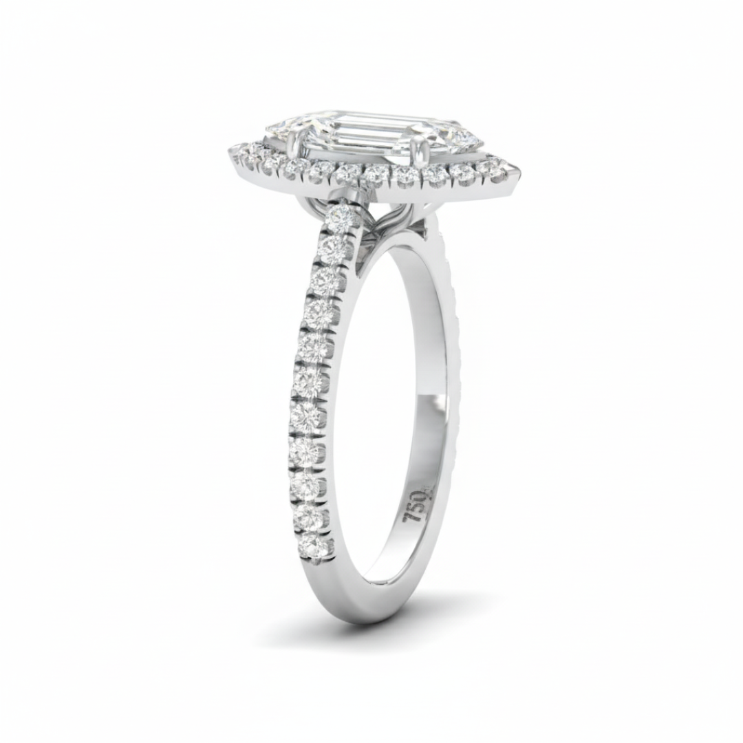 Bella Marquise Cut Diamond Engagement Ring with Diamond Halo & Diamond Band