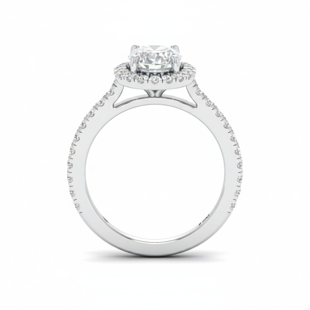 Bella Oval Cut Diamond Engagement Ring with Diamond Halo & Diamond Band