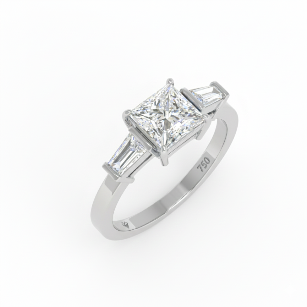 Mary Princess Cut Diamond Engagement Ring With Tapering Baguette Cut Side Diamonds