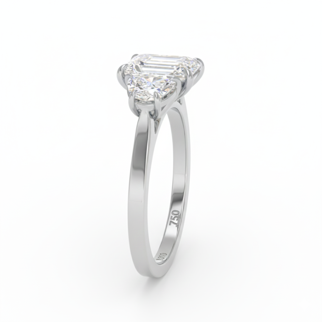 Kamala Radiant Cut Diamond Engagement Ring With Half Moon Cut Side Diamond